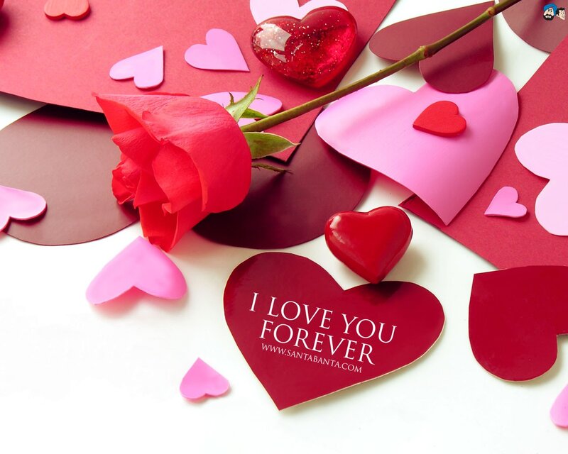 Red Rose with Hearts — Romantic, Photograph, Text, Pink