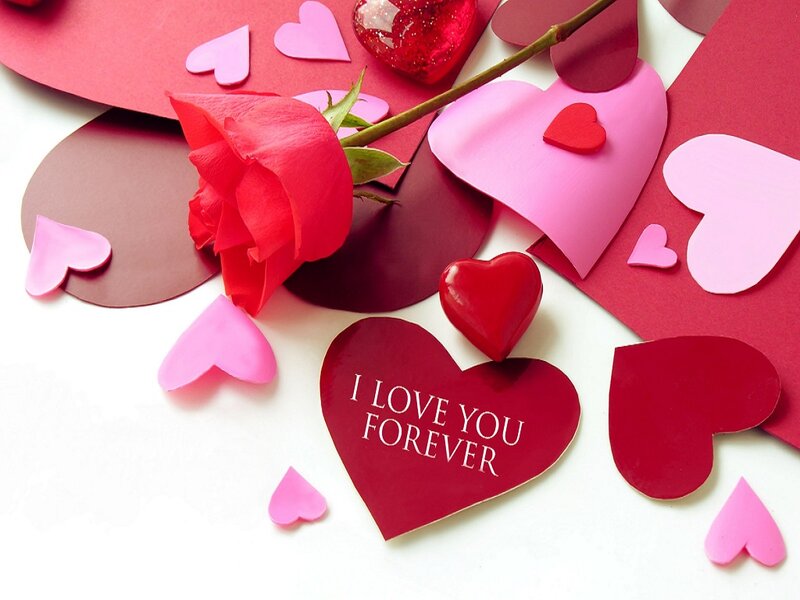 Red Rose with Hearts — Romantic, Photograph, Text