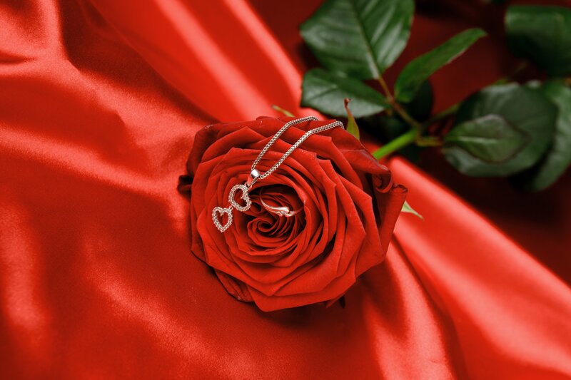 Red Rose with Jewelry — Romantic