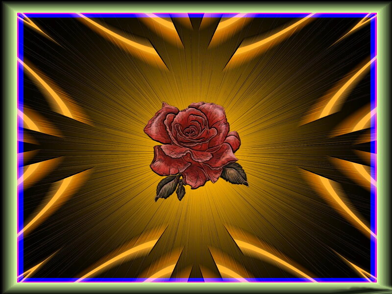 Red Rose with Leaves — Dramatic, Digital Art