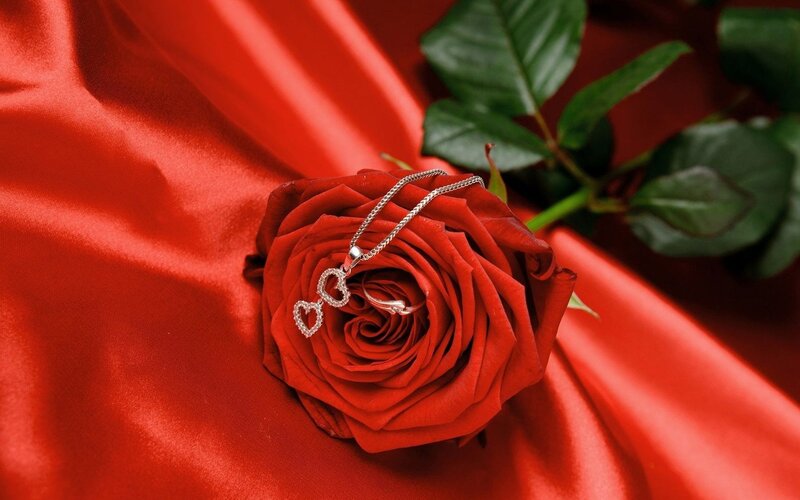 Red Rose with Necklace — Romantic, Photograph