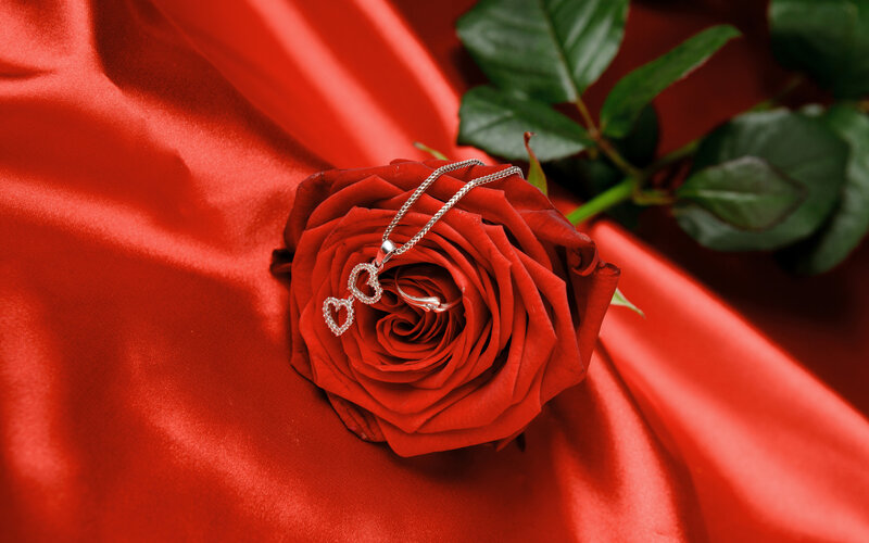 Red Rose with Necklace — Romantic