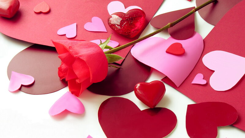Red Rose with Paper Hearts — Romantic, Photograph