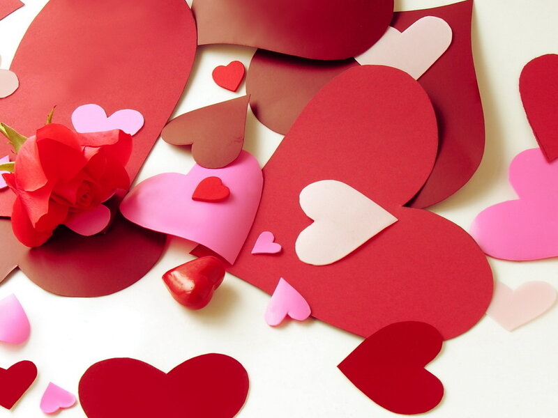 Red Rose with Paper Hearts