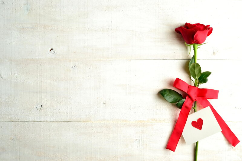 Red Rose with Ribbon — Romantic, Photograph, Card
