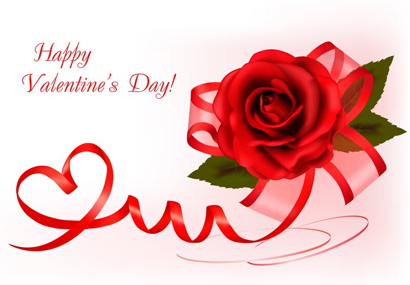 Red Rose with Ribbon — Romantic, Vector Art