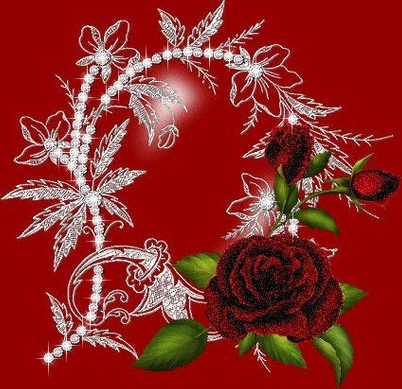 Red Rose with Silver Vines