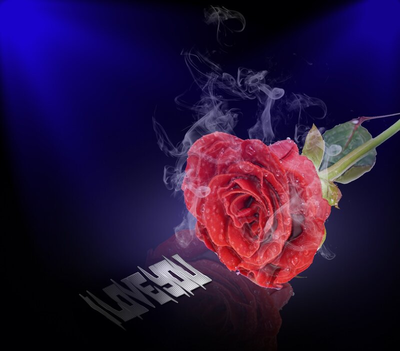 Red Rose with Smoke — Dramatic, Night, Digital Art