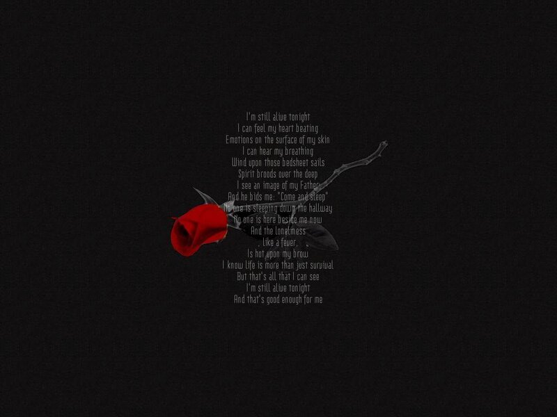Red Rose with Text — Black, Somber