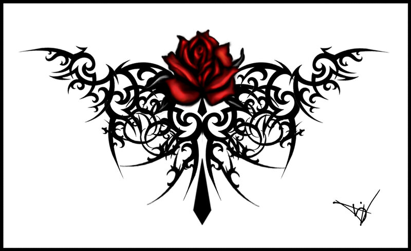 Red Rose with Tribal Design