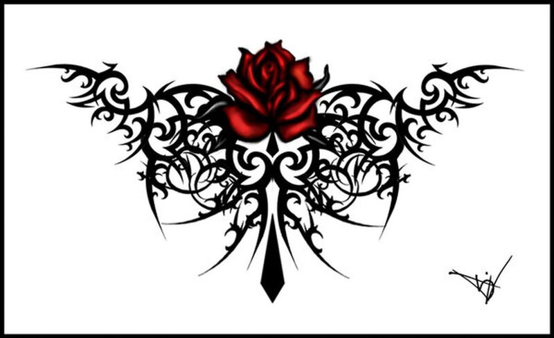 Red Rose with Tribal Wings