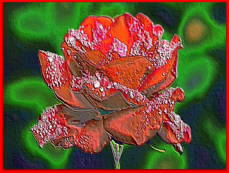 Red Rose with Water Droplets — Vibrant, Digital Art