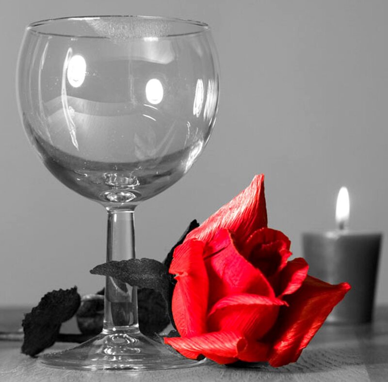 Red Rose with Wine Glass