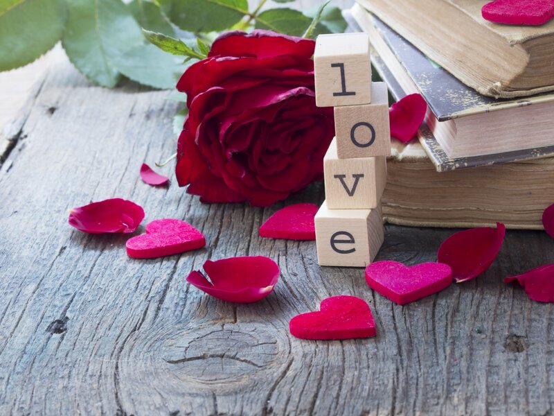 Red Rose with Wooden Blocks