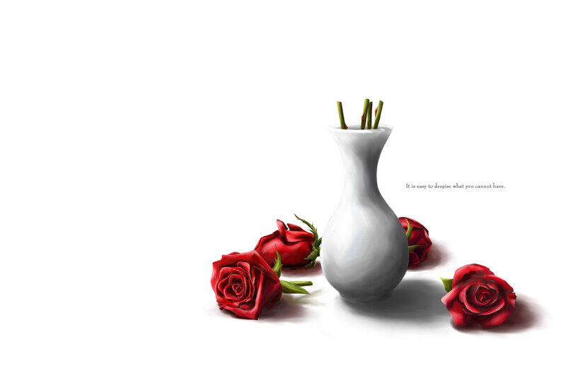 Red roses and a vase