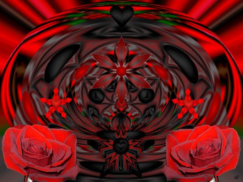 Red Roses and Abstract Design