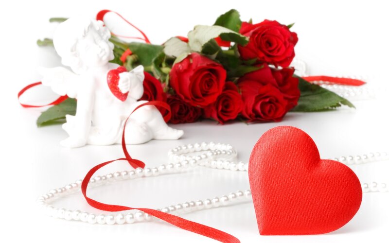Red Roses and Angel Figurine