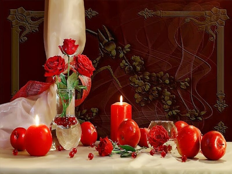 Red Roses and Apples — Still Life