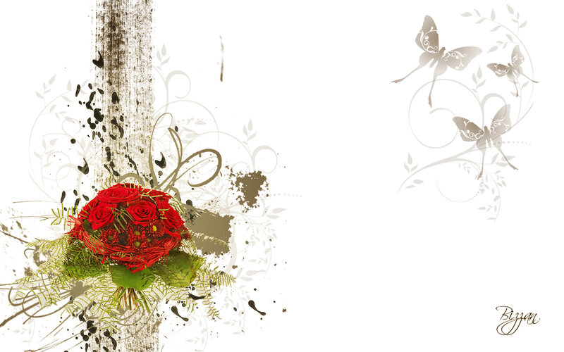 red roses and butterflies design