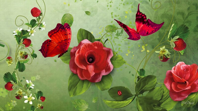 Red Roses and Butterflies — Green