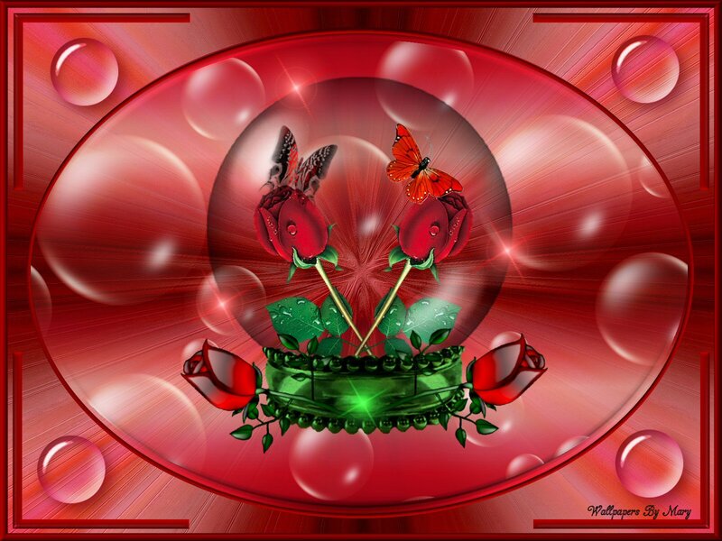 Red Roses and Butterflies — Romantic, Digital Art
