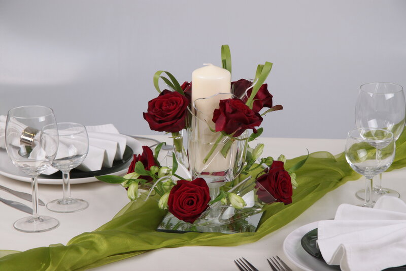 Red Roses and Candle Centerpiece