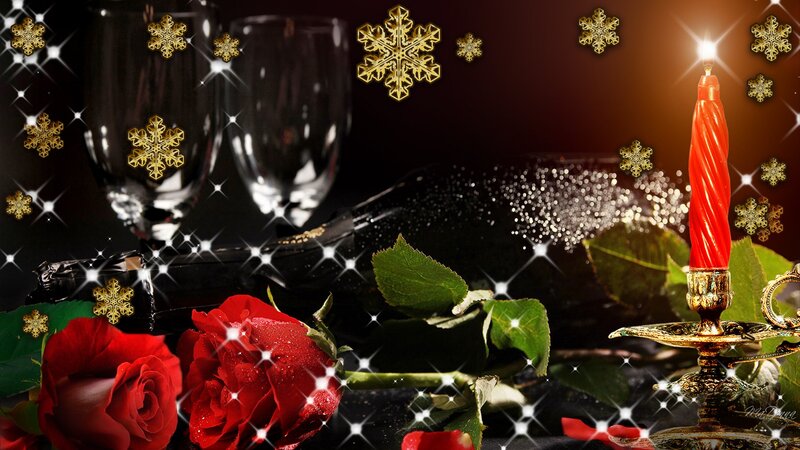 Red Roses and Candle — Festive, Night, Digital Art