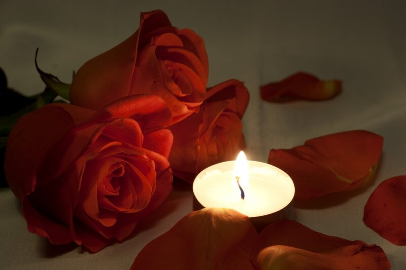 Red Roses and Candle — Intimate, Night