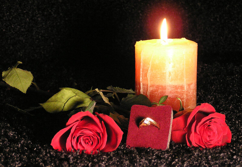 Red Roses and Candle — Romantic, Night