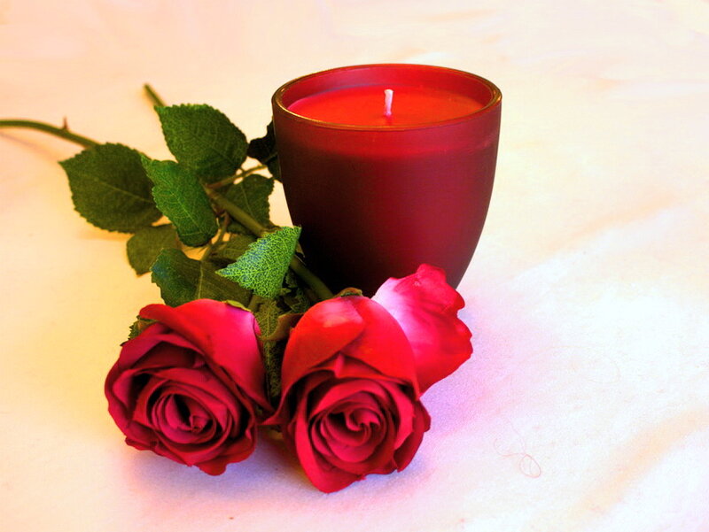 Red Roses and Candle — Romantic, Photograph