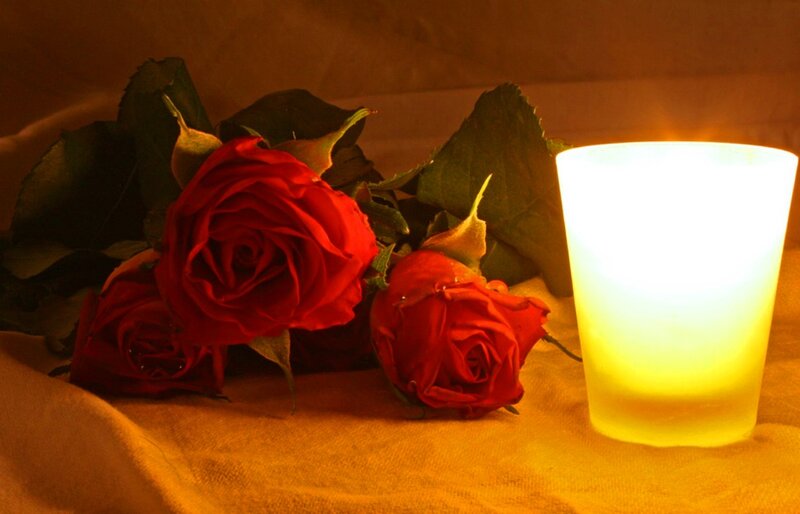 Red Roses and Candle — Warm
