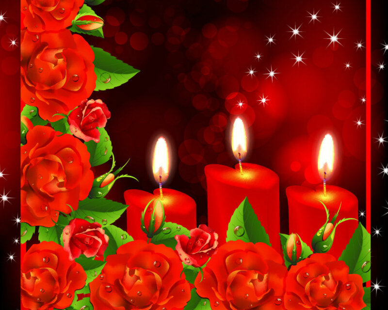 Red Roses and Candles — Romantic, Night, Digital Art
