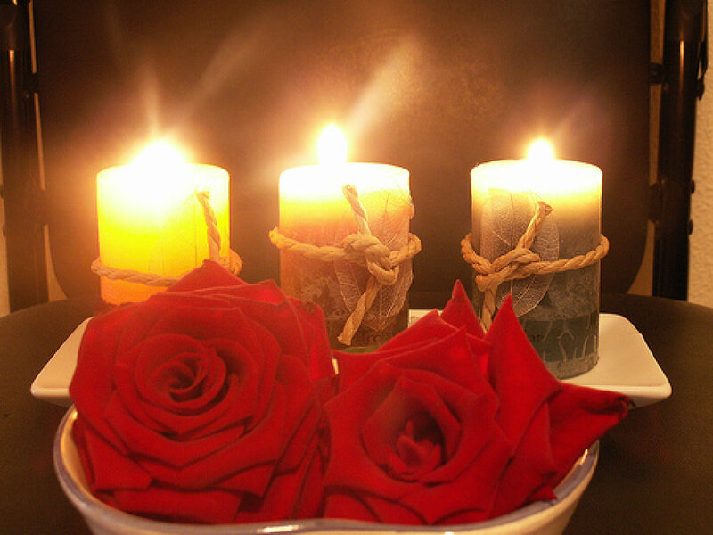 Red Roses and Candles — Romantic, Night, Photograph, Table