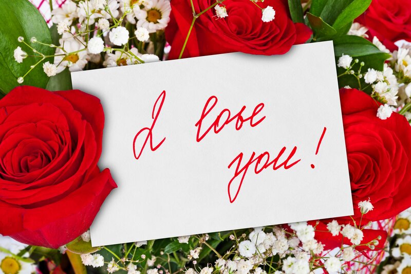 Red Roses and Card — Romantic, Photograph, Baby's Breath