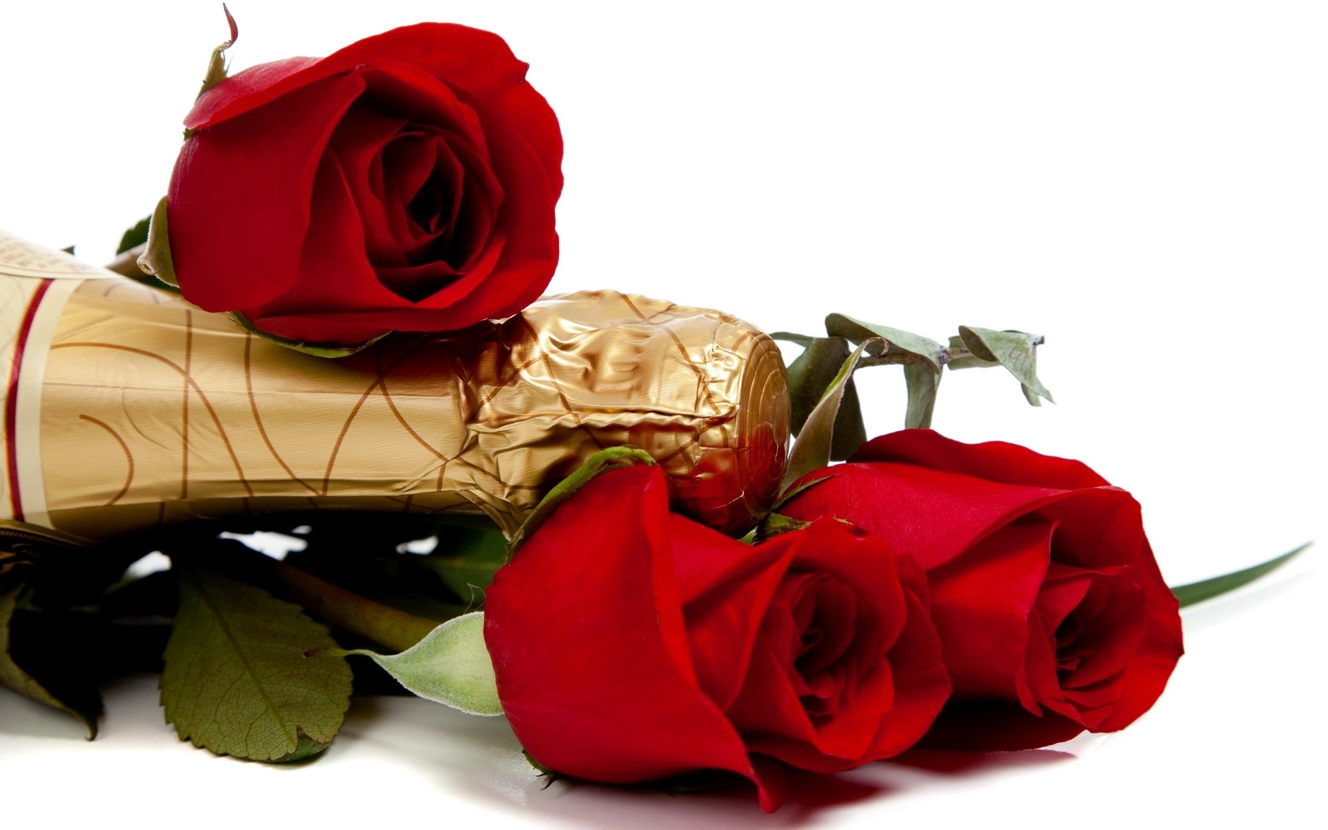 Red roses and champagne bottle