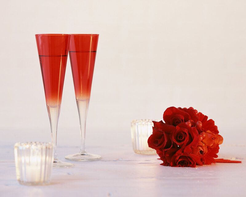 Red roses and champagne glasses