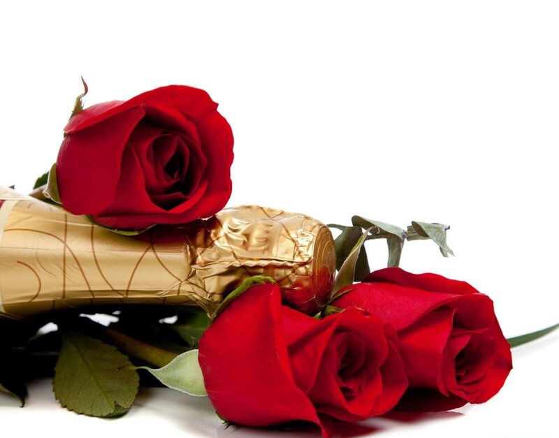 Red Roses and Champagne — Romantic, Photograph, Champagne Bottle