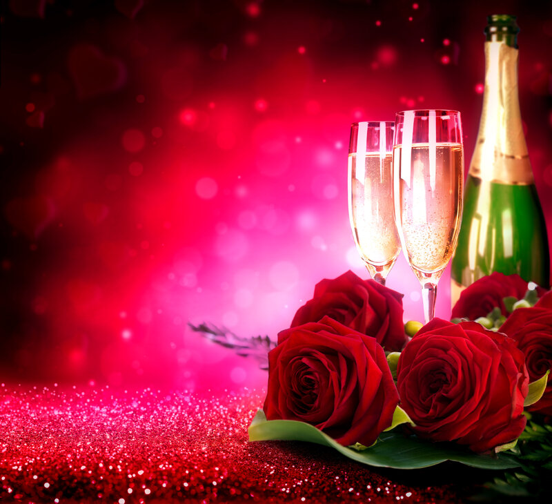 Red Roses and Champagne — Romantic, Photograph, Champagne Glasses
