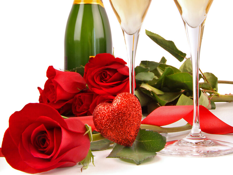 Red Roses and Champagne — Romantic, Photograph