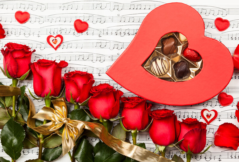 Red Roses and Chocolates — Romantic, Photograph, Music Sheet