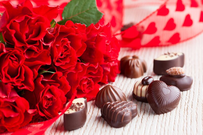 Red Roses and Chocolates — Romantic, Photograph