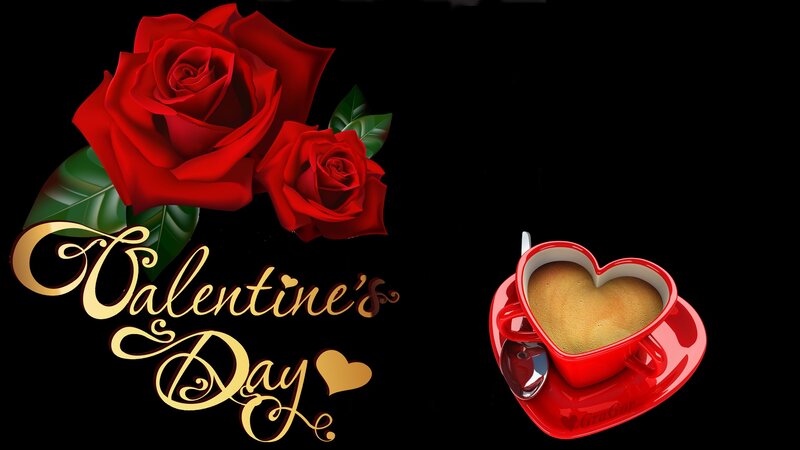 Red Roses and Coffee Cup — Black