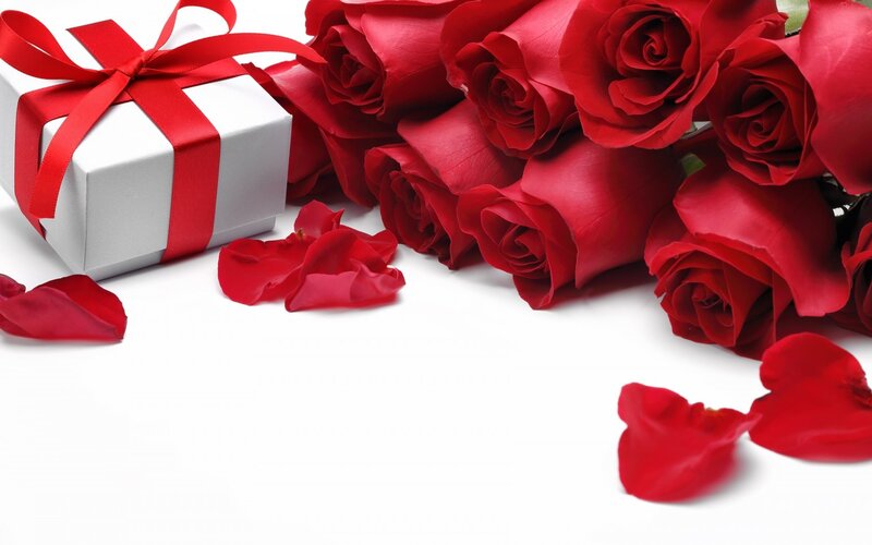 Red roses and gift box