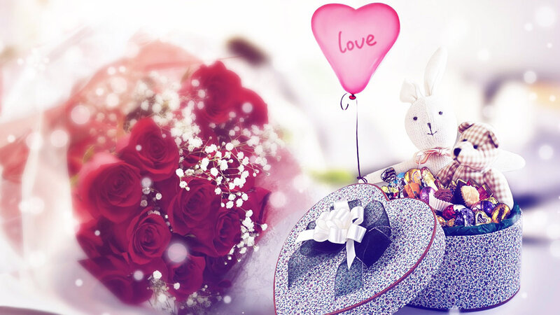 Red Roses and Gift Box — Romantic, Photograph, Balloon