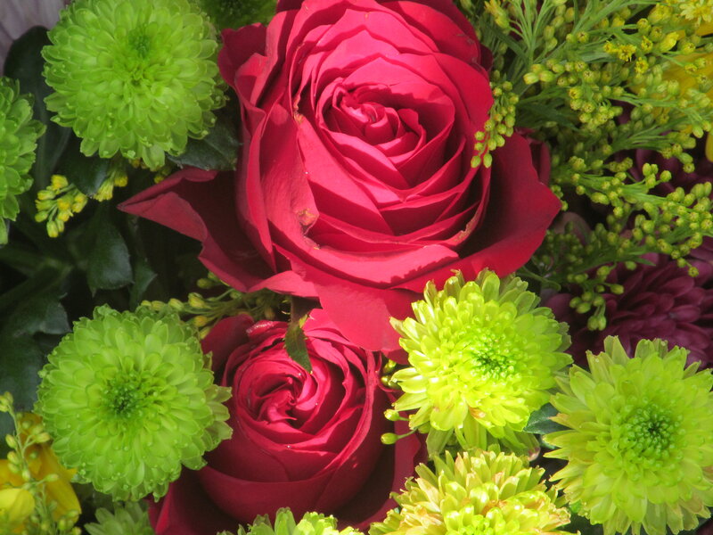 Red Roses and Green Chrysanthemums