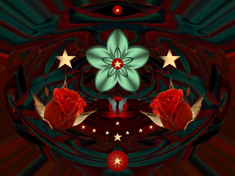 Red Roses and Green Flower
