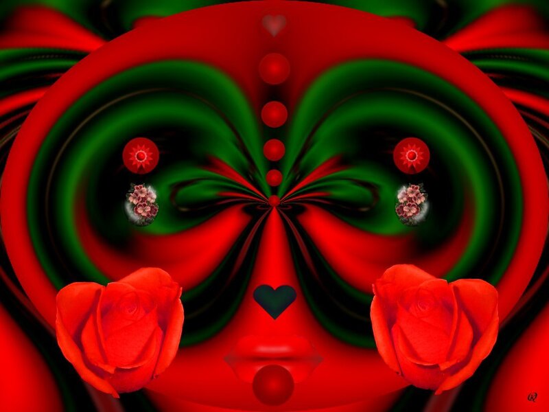 Red Roses and Green Swirls