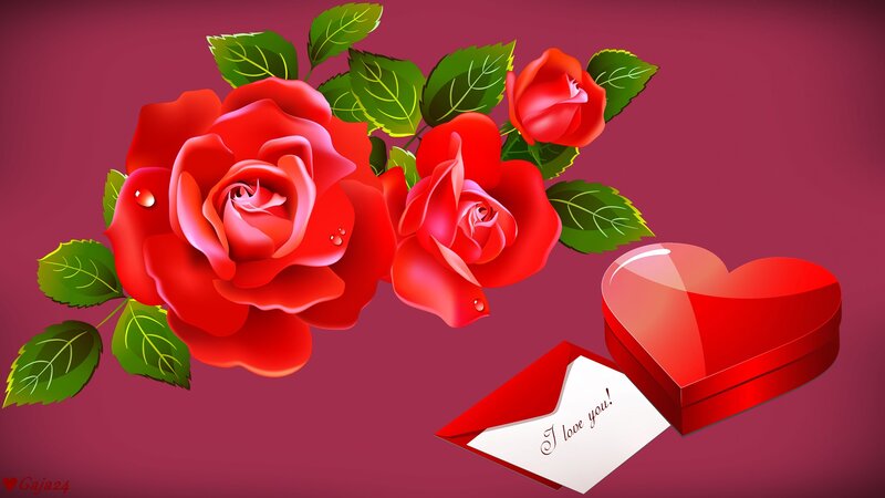 Red Roses and Heart Box — Romantic, Digital Art