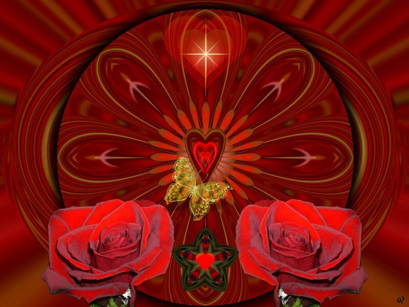 Red Roses and Heart — Romantic, Digital Art, Butterfly