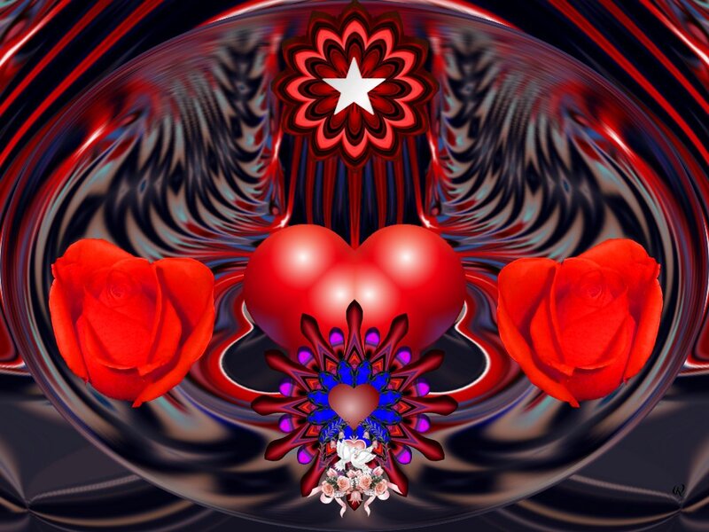 Red Roses and Heart — Romantic, Digital Art, Flower